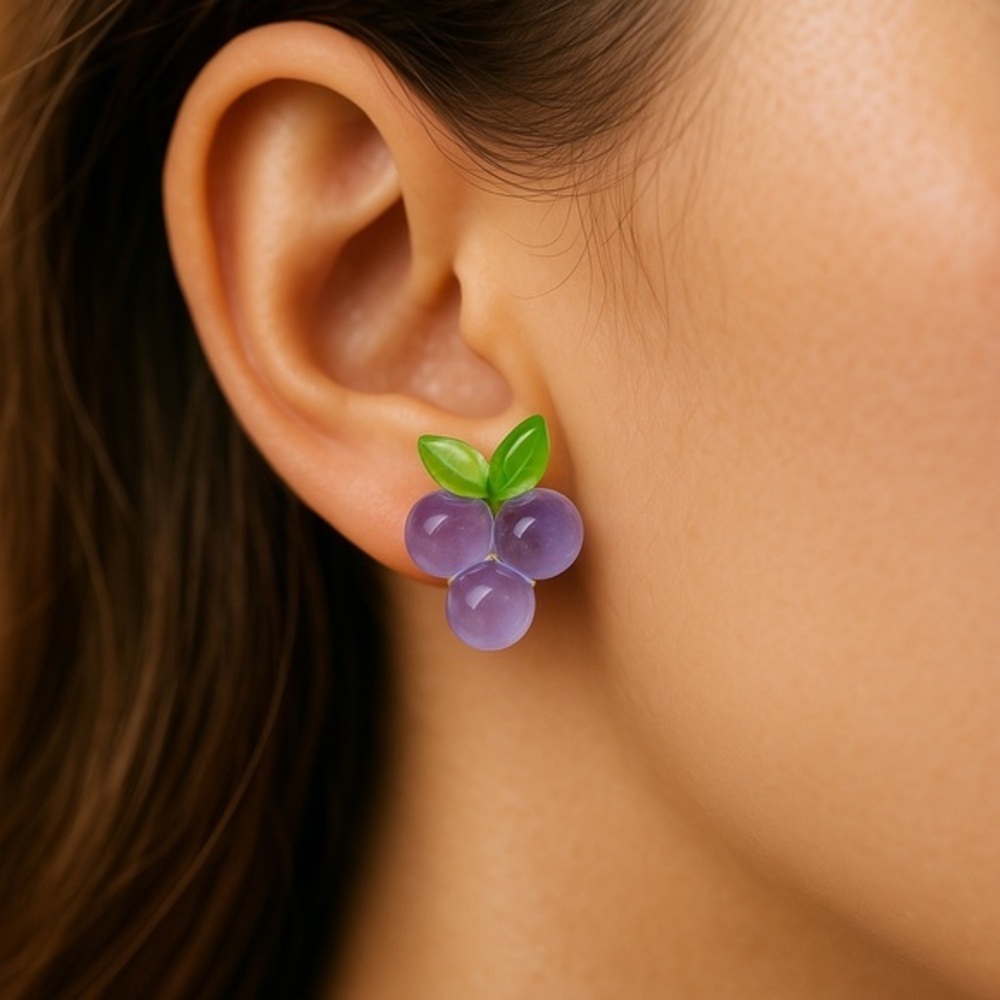 Cute Grape Stud Earrings Purple Green Acrylic Fruit Design – Kawaii Style new‎